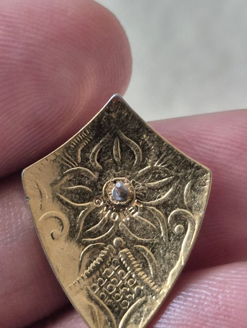 Vintage RARE Monet Shield  Intricate Floral Engraving Earrings